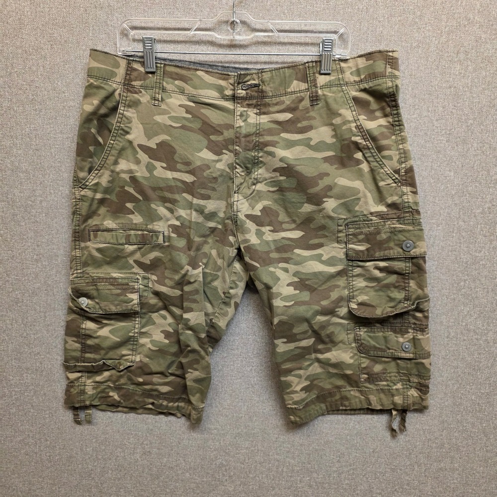 Mens Camo Cargo Shorts Size 36 Green Brown Camouflage Stretch Utility Gorpcore